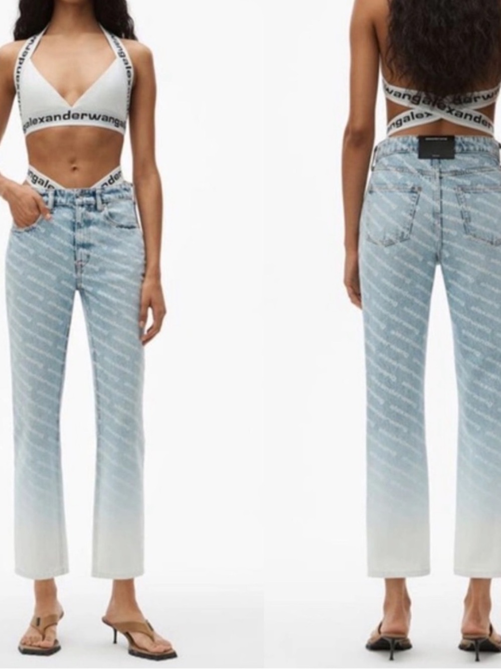 Alexander Wang Cropped Slim Jeans Pebble Bleach Logo Denim NWT